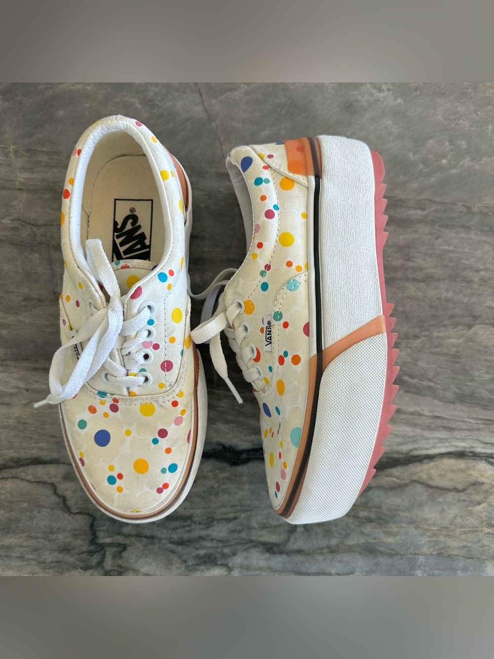 Vans White Canvas Polka Dot Platform Sneakers women’s size 5